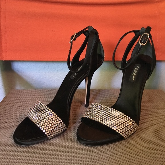 Dolce & Gabbana Shoes - Dolce and Gabbana Black Rhinestone Sandal Heels